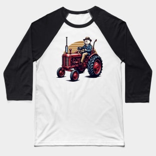 Funny Cat Driving Tractor Baseball T-Shirt